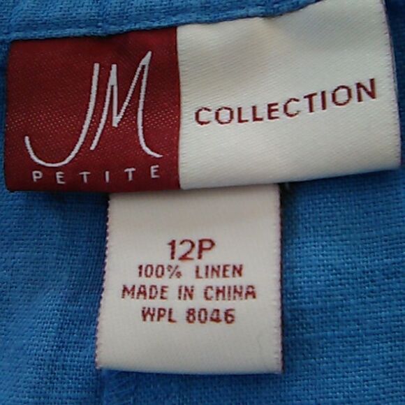 JM Collection Blue Linen Cropped, Wider Leg Pants - Picture 6 of 8